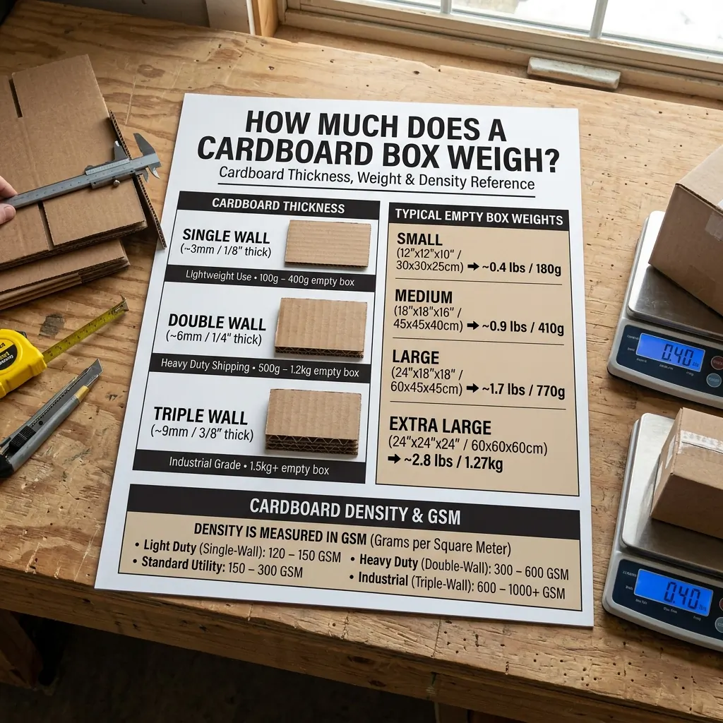 How Much Does a Cardboard Box Weigh? Cardboard Thickness, Weight & Density Reference